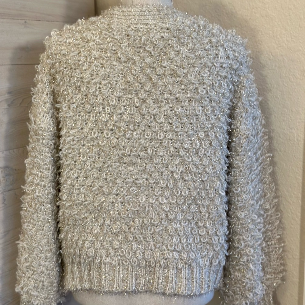 Loveriche NWOT sz estimated Large‎ bling looped cream cardigan w pearl buttons - Picture 4 of 10